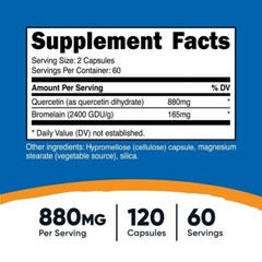 Nutricost Quercetin with Bromelain, 880 MG 120 Caps, 60 Servings – EXP 09/2026