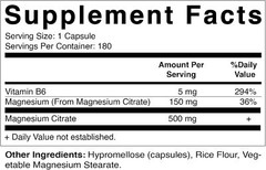 Magnesium Citrate 500Mg per Serving – 180 Vegetarian Capsules (Provides 150 Mg o