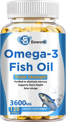 3x Strength EPA & DHA Omega 3 Fish Oil 3600mg, Highest Potency, 4 × 120 Softgels