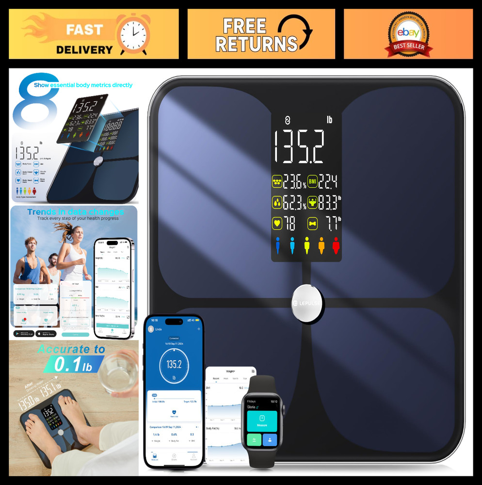 Smart Digital Bathroom Scale with BMI, Body Fat, Muscle Mass, 20 Metrics, Blueto