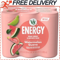 V8 Energy Watermelon Guava Energy Drink, Gluten Free, 8 fl oz Can 6 Pack