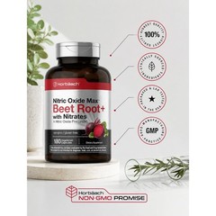 Nitric Oxide Max Beet Root+ with Nitrates–Non-GMO, Gluten-Free, 180 Veg Capsules