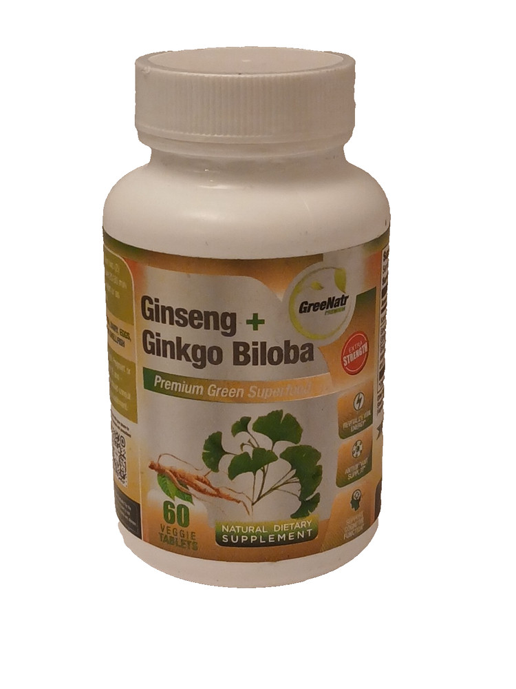 GreeNatr Premium Ginseng + Ginkgo Biloba 60 Veggie Tablets BB: 4/2028