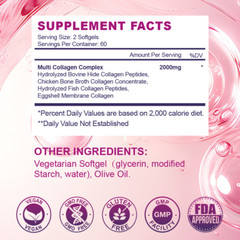 Collagen Peptides 120 Capsule 2000 MG Hydrolyzed Anti-Aging (Types I,II,III,V,X)