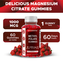 Vitamatic Methylfolate Gummies 1000 mcg – Active 5-MTHF Form – 60 Gummies