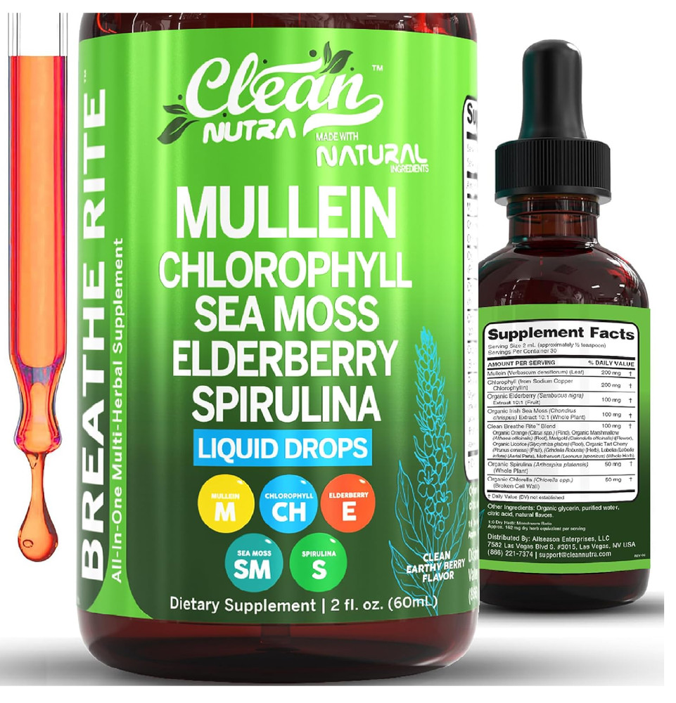 Organic Mullein Liquid Solution containing Chlorophyll Lung Detox plus Irish Sea