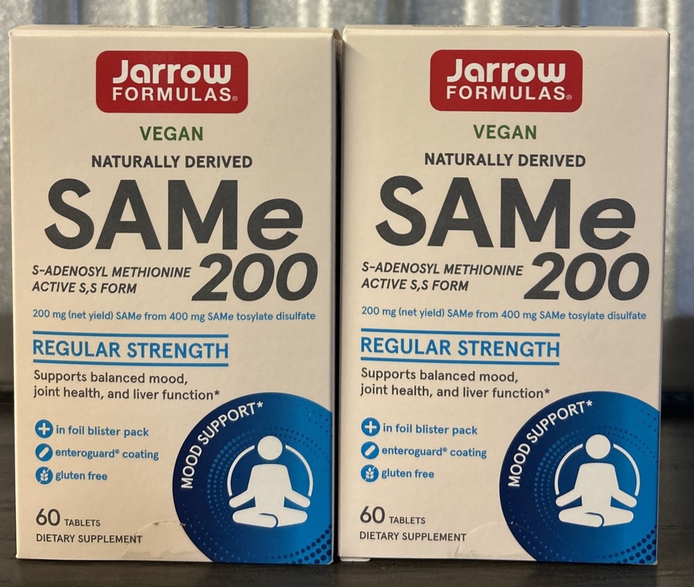 Jarrow Formulas SAMe 200mg Vegan 120 Tablets 60 Count X2 Exp 7/2027