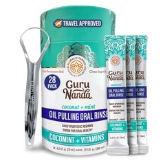 GuruNanda Travel Sachets Coconut Oil Pulling, Fresh 0.4 Fl Oz (Pack of 28)