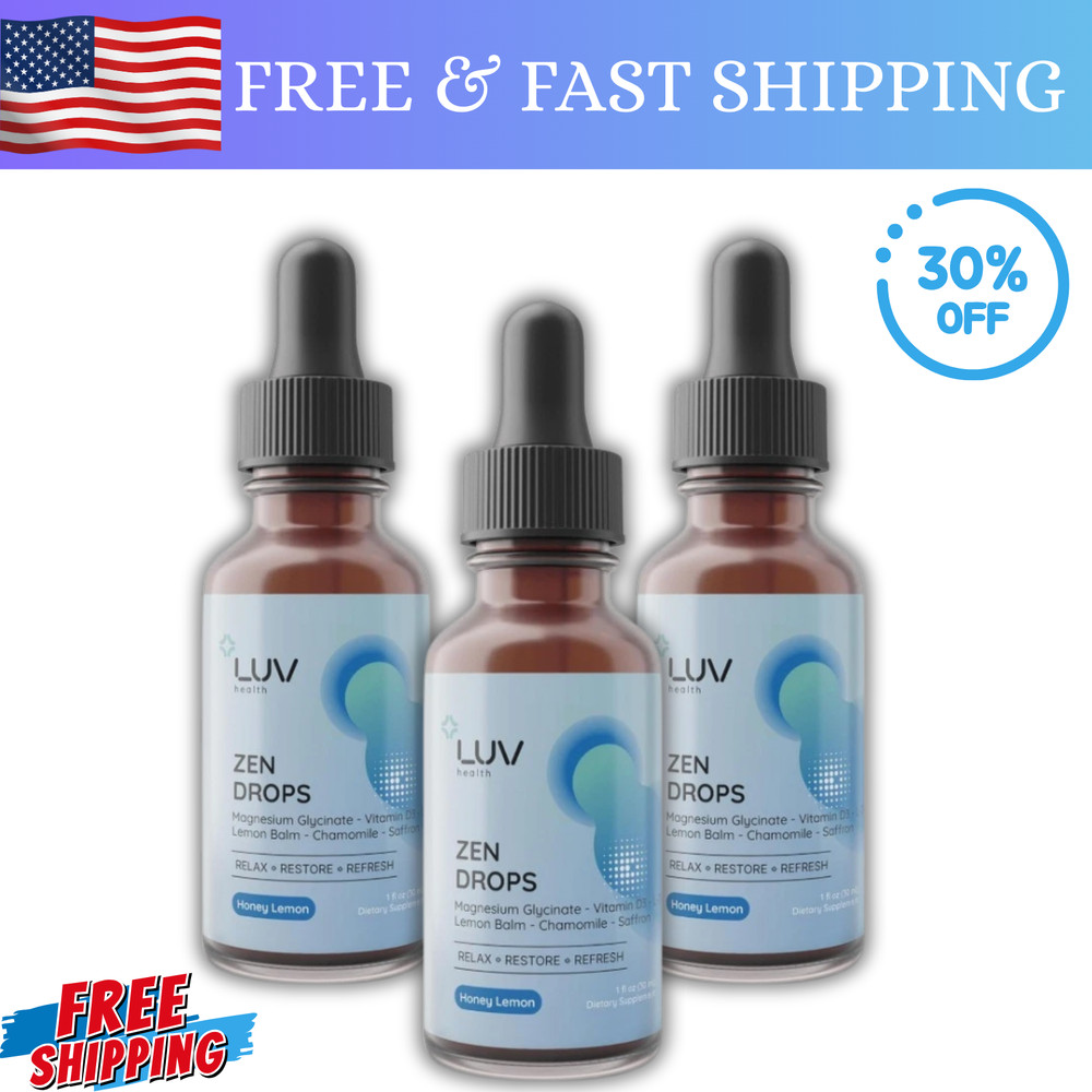 LUV Zen Drops Stress Support with Magnesium Glycinate and Lemon BalM 3 PACK.