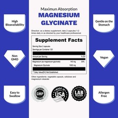 Magnesium Glycinate 500mg 240 Capsules for Calm, Stress, Sleep, Leg Cramp, Heart