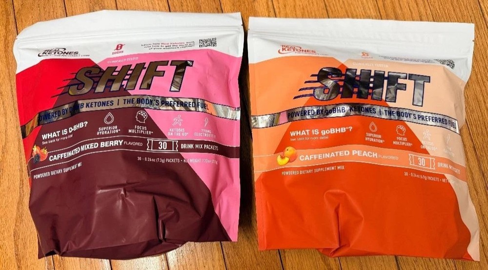 Real Ketones, Shift, caffeinated peach & mix berry, total 60 days supply EXP2027