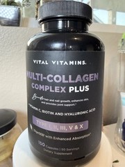 Vital Vitamins Multi-Collagen Complex Plus + Vitamin C Biotin Non-GMO 150 Caps