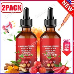 Cayenne 2PCS Pepper Hawthorn Beet Root Turmeric Vitamin K2+D3 Liquid Drops 60ML