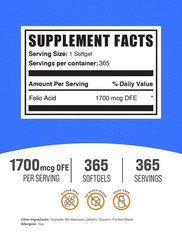 BulkSupplements Folic Acid 365 Softgels – 1667 mcg DFE