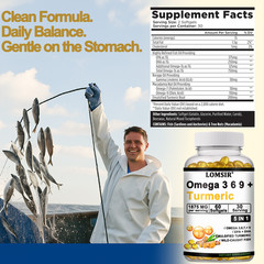 Triple Omega 3 6 9 Supplement Plus Turmeric Curcumin – 60 Softgels