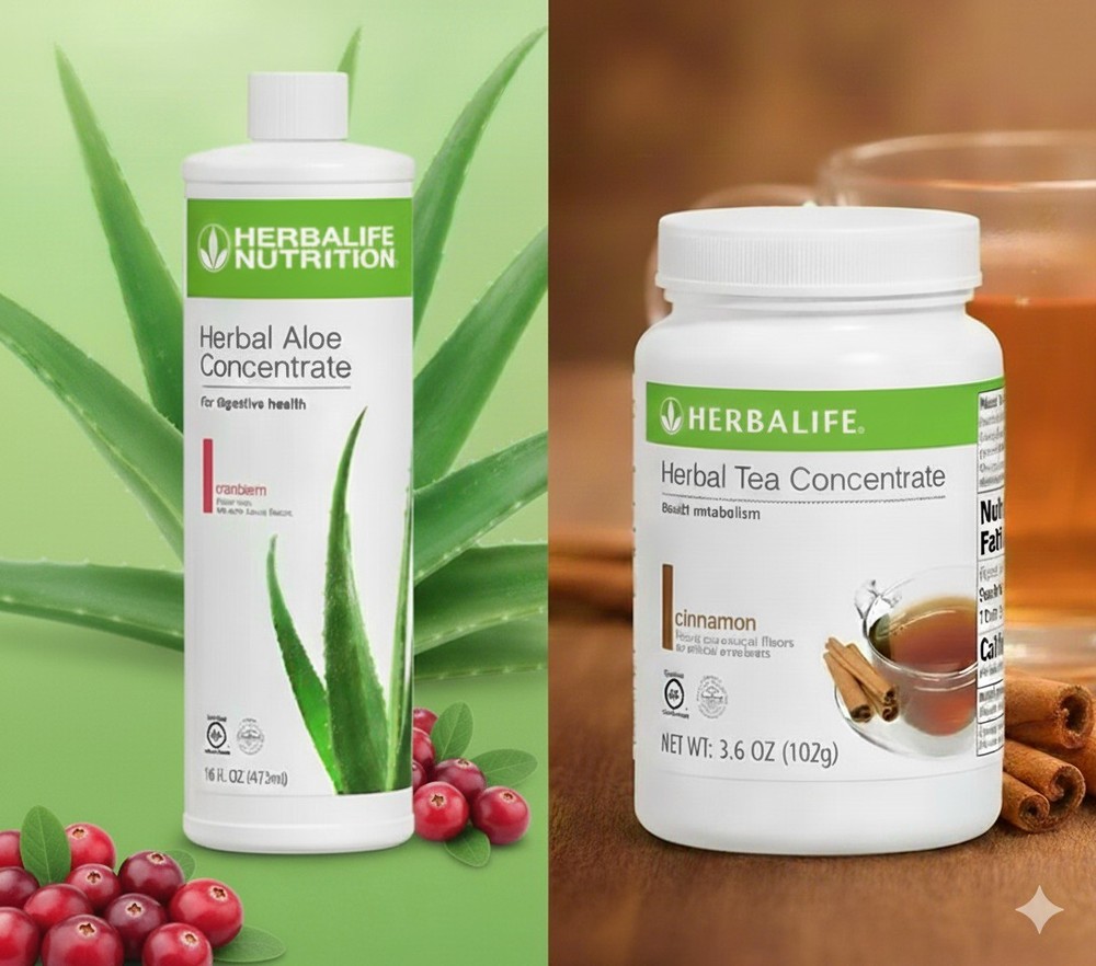 Herbal Tea Concentrate Cinnamon Flavor 3.6Oz & Cranberry Aloe Pint Exp5/27