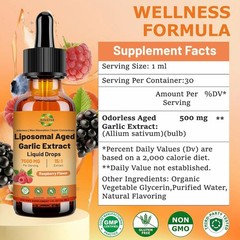 Aged Garlic Extract Liquid Drop – 500 mg per Serving, 15:1 Extract, Odorless, Li
