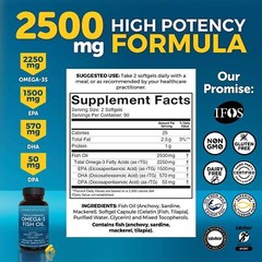 Omega 3 Fish Oil Supplement for Women and Men – 2500 mg Triple Strength Fish Oil