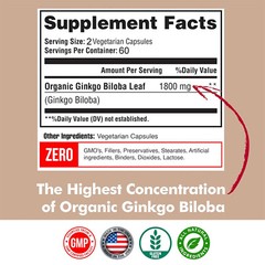 Ginkgo Biloba 1800mg-Non Gluten,Brain Health,Memory,Concentration,Immune Support
