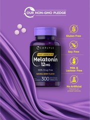 Melatonin 12mg Fast Dissolve Tablets – 300 Count | Drug-Free Sleep Aid | Vegan,