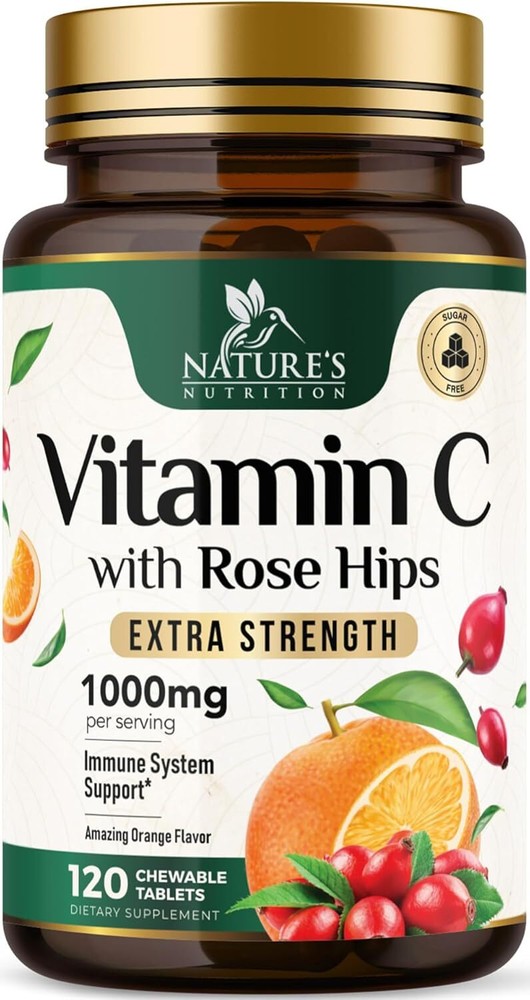 Chewable Vitamin C 1000mg for Immune Support Natural Vegan, Gluten-Free, Non GMO
