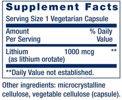 LITHIUM BRAIN HEALTH LONGEVITY MEMORY MOOD 1000mcg 100 Caps LIFE EXTENSION