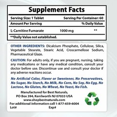 2 Pack Best Naturals L-Carnitine 1000mg 60 Tablets *Boosts Energy*