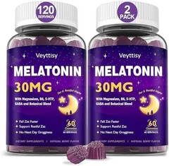 30mg Melatonin Gummies Magnesium GABA Vegan Mixed Berry 60 Count