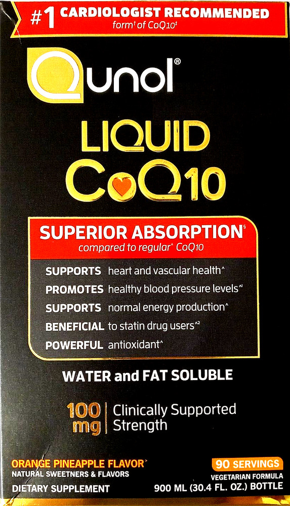 Qunol Liquid CoQ10 100 mg 30.4 oz(900ml) Sugar-Free Orange Pineapple EXP 07/2026