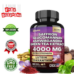 Saffron Supplements Glucomannan Ashwagandh Green Tea Energy Enhance 60 Capsules