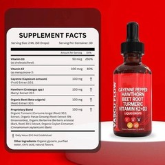 3/2Pack Cayenne Pepper Hawthorn Beet Root Turmeric Vitamin K2+D3 & Liquid Drops