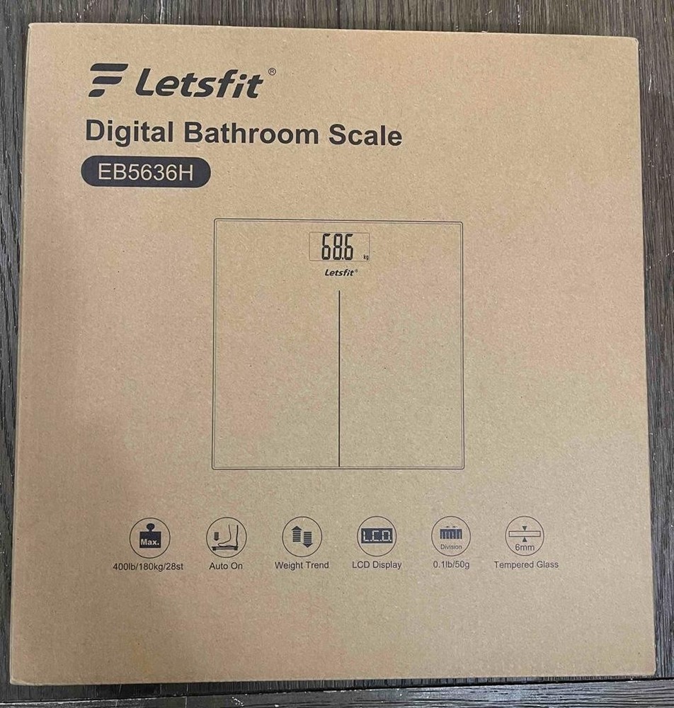 LETSFIT Digital Tempered Glass Scale – Model EB5636H – to 400LB/180Kg