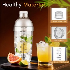 Plastic Cocktail Shaker with Measuring Scale 24oz (700ml), Leak-Proof & Shatt…