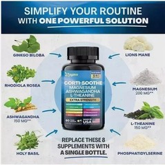 2 BOTTLES-CORTI-SOOTHE Cortisol Support, Magnesium Ashwagandha L-Theanine S.R.