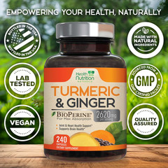 Turmeric Curcumin Supplement 2200mg with Ginger & BioPerine 240 Capsules
