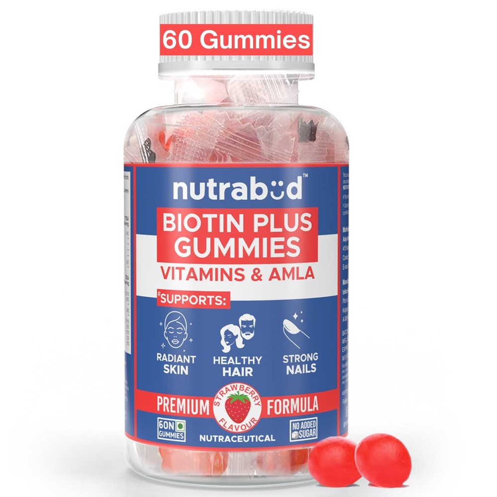 Nutrabud Biotin Hair Gummies 60 Count | Sugar Free Strawberry