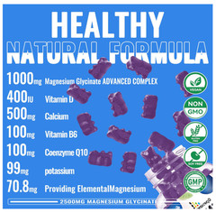 Magnesium Glycinate Gummies 2500mg – Sugar Free Magnesium Potassium Supplement w