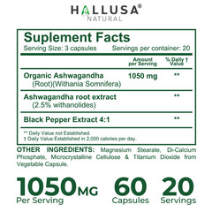 Organic Ashwangandha Root Extract with Black Pepper – Natural Supplement 60 CAP