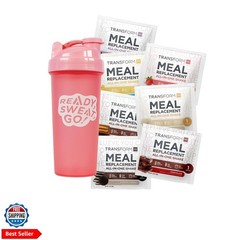 Meal Replacement Shake Variety Box With Pink Shaker, 7 Single-Serving Shake P…