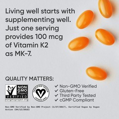 Vitamin K2 MK7 100mcg with Coconut Oil – 60 Veggie Softgels (2 Month Supply)