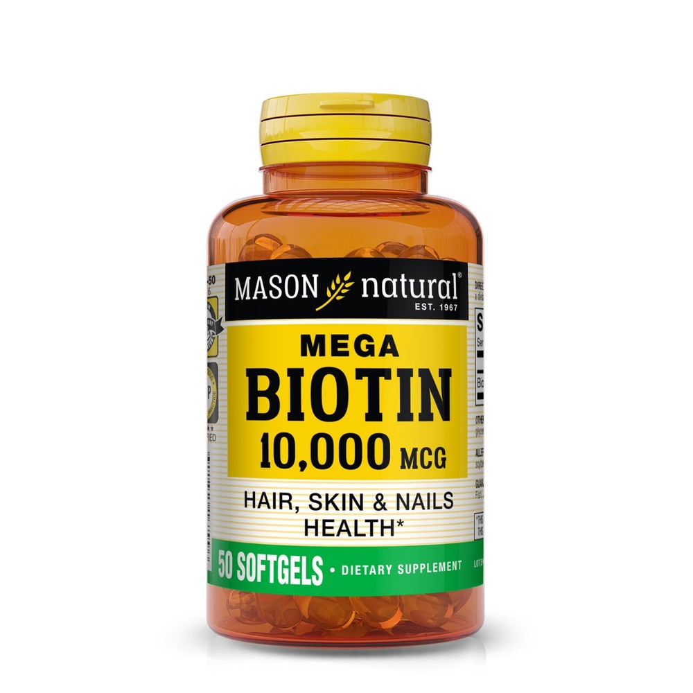 Mason Natural Mega Biotin 10000mcg. For Healthy Hair Skin & Nails, 50 Softgels