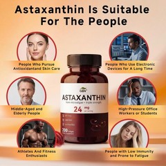 GBN Astaxanthin Supplements 24mg 200 Softgels, Supports Eye, Skin, Joint, Brain,