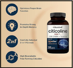 Citicoline Supplements, CDP Choline, Citicoline 500Mg plus Tyrosine 50Mg per Ser
