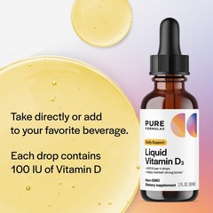 PureFormulas Liquid Vitamin D3 for Bone Health Supplement, Non-GMO Vitamin D3…
