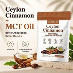 Metabolae Ceylon Cinnamon Capsules With MCT Oil, Non-GMO, Gluten Free, 300pcs