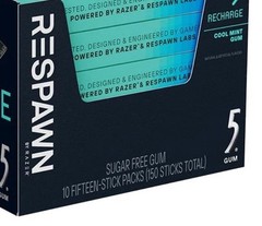 BY RAZER, 5 Gum, Recharge Chewing Gum Sugar-Free, Cool Mint, 10 Pack Bulk Box