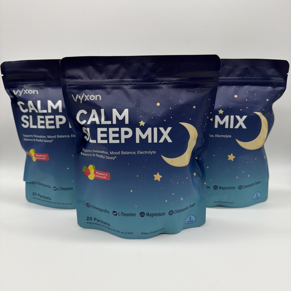 3X Vyven Calm Sleep Mix 20ct Raspberry Lemonade Magnesium Melatonin Sleep Powder