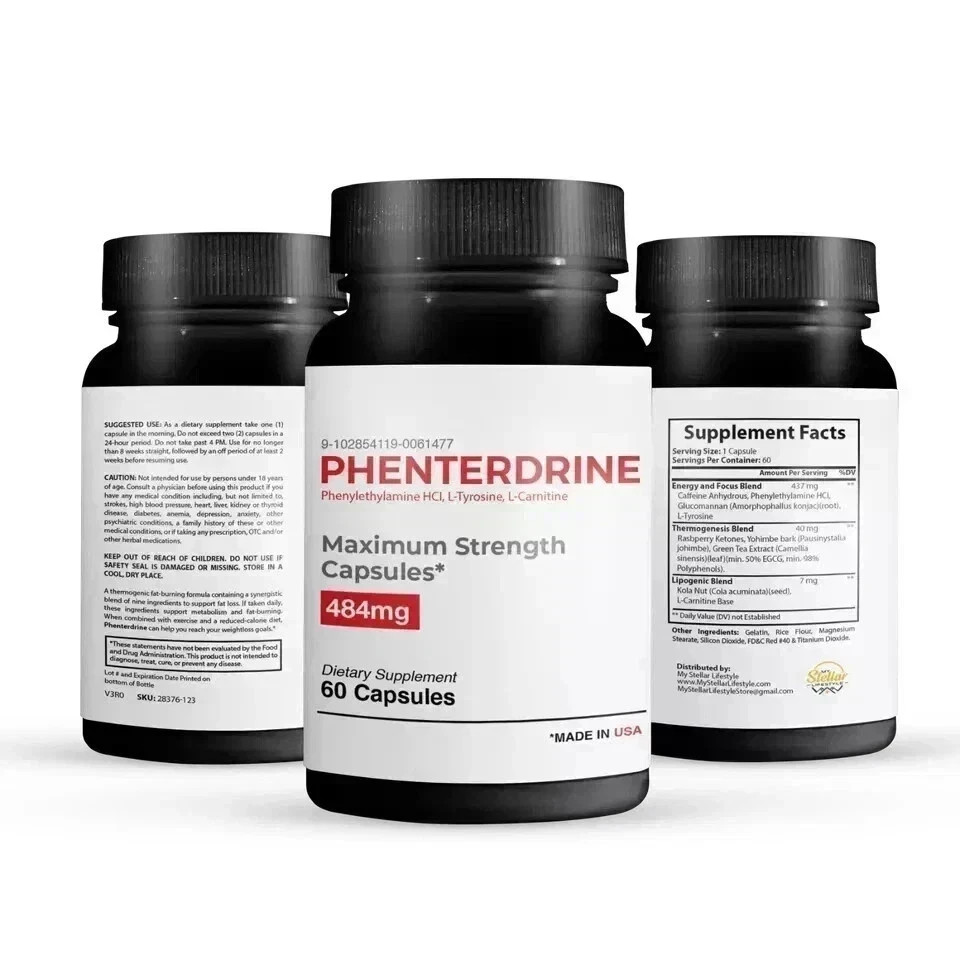 Phenterdrine, thermogenic fat burning formula 60 Capsules, Free Ship (Pack of 5)