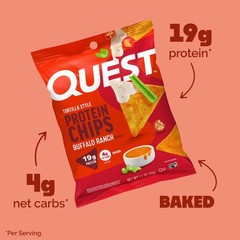 Quest Tortilla Style Protein Chips, Buffalo Ranch Flavor, Baked, 1.1Oz Bags, 4 C