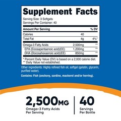 Nutricost Omega 3 Fish Oil – 2500MG, 120 Softgels (40 Serv) – 3x Strength